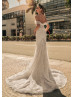 Heavily Beaded Off Shoulder Ivory Tulle Sparkly Wedding Dress